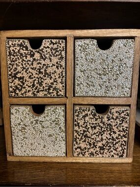 Solid wood four draw beaded table top jewlery/storage chest